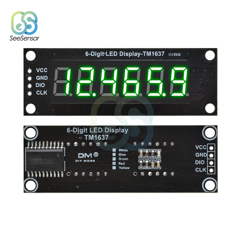 TM1637 0.36 inch 6-Digit 7-segment LED Digital Tube Display Control Module For Arduino 5V Microcontroller Serial Driver 46x14mm