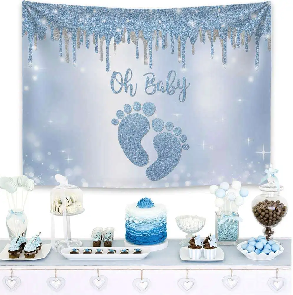 Фон для фотосъемки новорожденных с голубыми блестками для первого дня рождения