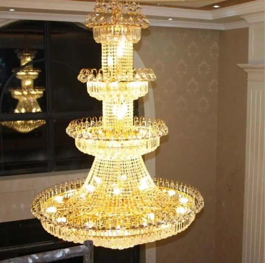 Double Building Living Room Crystal Light Led European Chandelier Staircase Chandelier Villa Middle Building Hotel Golden Lamps