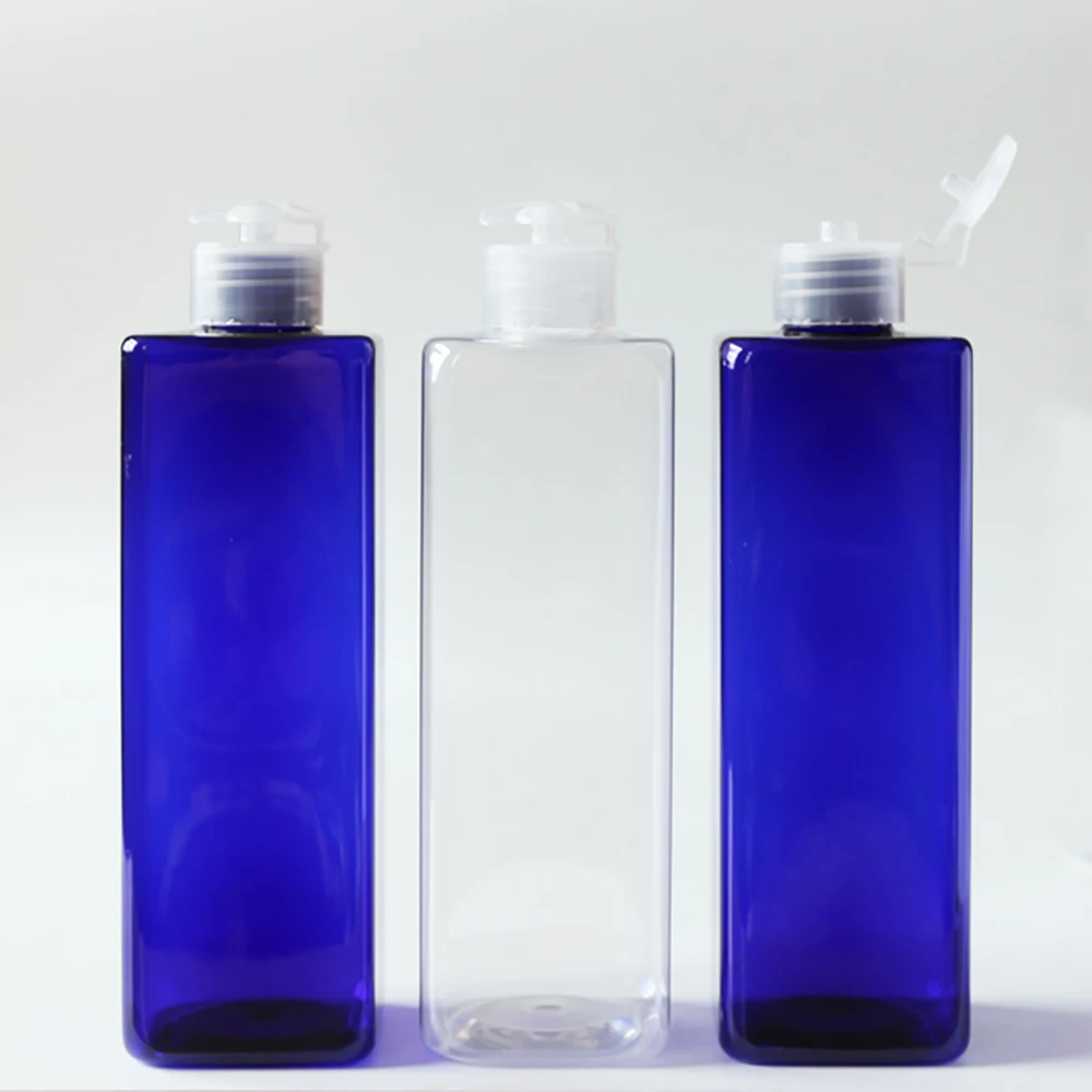 

Wholesale 500ml clear/blue Lotion Refillable Bottle Cosmetic Plastic Bottle With Flip Cover Shampoo Containers