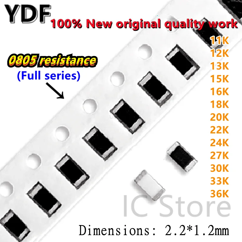 (100pcs) 100% New 0805 11K 12K 13K 15K 16K 18K 20K 22K 24K 27K 30K 33K 36K... 5%  High Precision SMD Resistance Kit