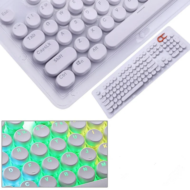 E-yooso retro typewriter style round translucent backlight 104/87 key cap, with key stick, suitable for mechanical game keyboard