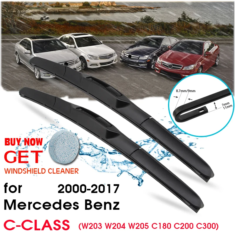 BROSHOO – balai d'essuie-glace en caoutchouc, 2000 à 2017, pour Mercedes Benz classe C W203, W204, W205, C180, C200, C300, accessoires automobiles