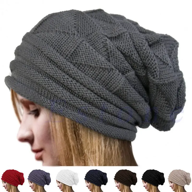 Bonnets for Women Men Knit Crochet Solid Baggy Beanie Oversize Winter Hat Ski Slouchy Cap Skull Winter Wool Warm Cap Beanies