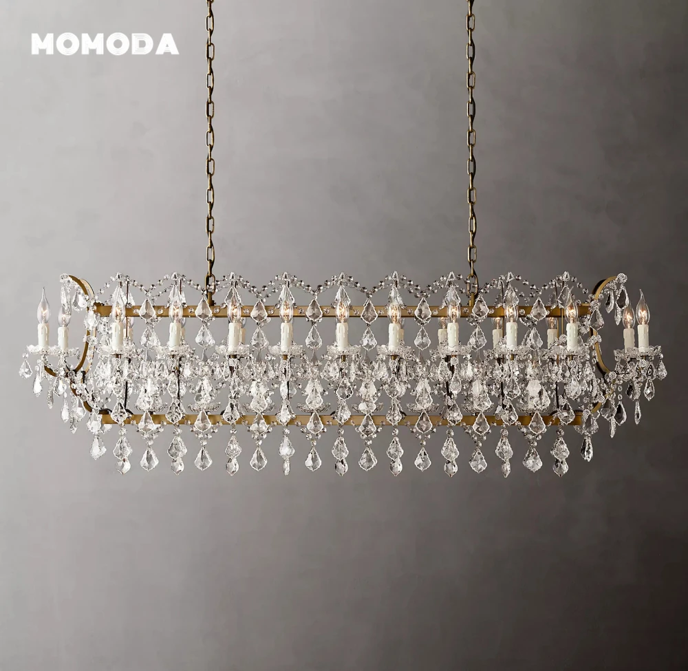 

Modern LED Chandeliers 19th C. Rococo Iron & Crystal Rectangular Chandelier Dining Room Kitchen Island Hanging Lights Fixture