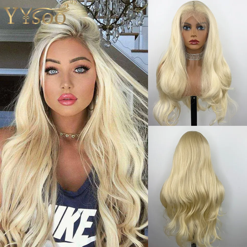 

YYsoo Long 13x4 Body Wave Glueless Futura Japan Heat Resistant Synthetic Lace Front Wigs for Women Pre Plucked 613# Blonde Wig