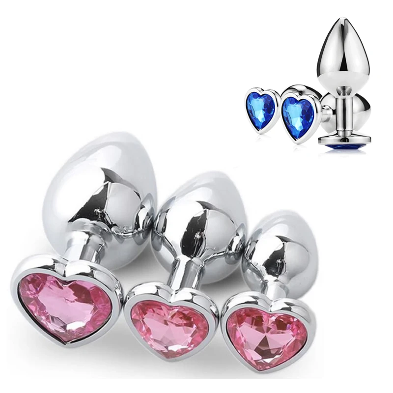 3 Size Anal Plug Stainless Steel Heart Crystal Anal Plug Removable Butt Plug Stimulator Anal Sex Toys Prostate Massager Dildo