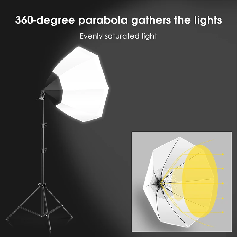 Photography Softbox Kit Portable Octagon Softbox 70W LED Light Brightness Flash Umbrella With 2M Stand Photo Studio Accessories