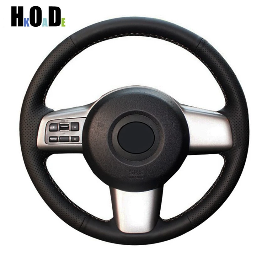 Black Artificial Leather Steering Wheel Cover  Hand-stitched Car Steering Wheel Cover for Mazda 2 2008-2014