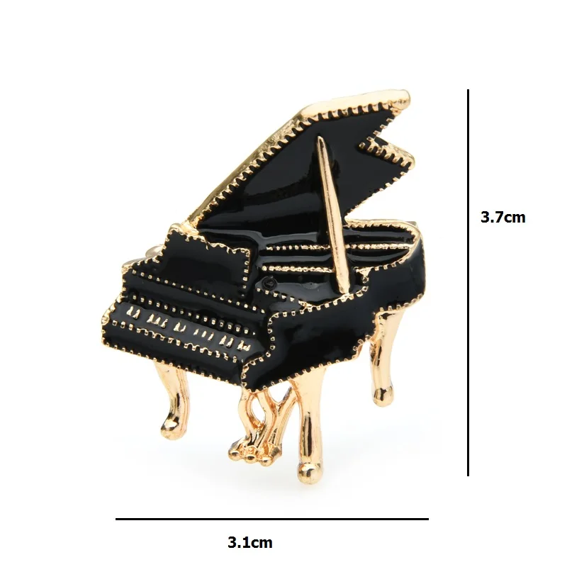 Wuli&baby Black Enamel Piano Brooches Women Alloy Instruments Music Party Casual Brooch Pins Gifts