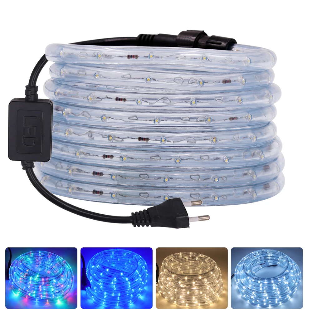 220V 240V LED Rope Tube String Fairy Lights Xmas Multi Rainbow Neon Strip Waterproof Outdoor Garden Lamp + EU Plug