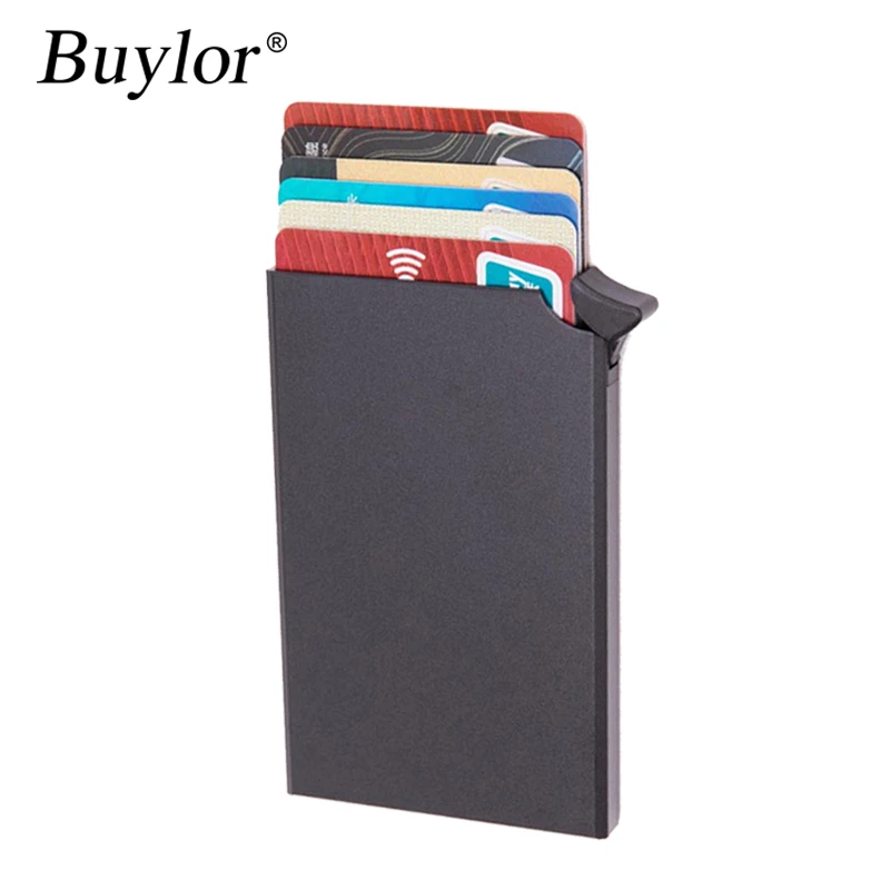 Buylor Rfid portafoglio donna porta Carte di credito in metallo crittografia uomo donna sottile custodia Anti protezione portafogli porta Carte