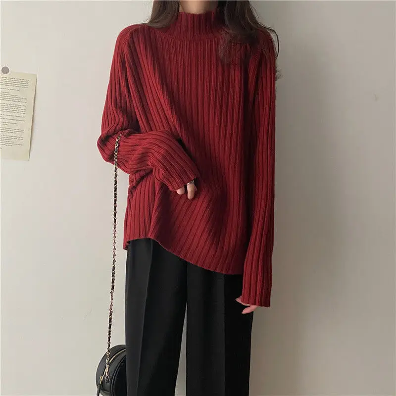 Multicolor Turtleneck Knitted Sweater Women New Long Sleeved Loose Pullover Sweaters Autumn Winter Fashion 2022