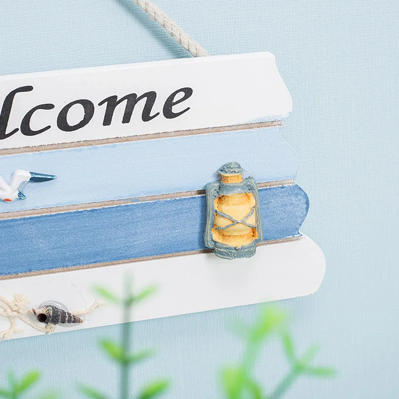 Ocean Style Wooden Hanging Welcome Board Door Sign Plate Pendant Handicraft Gifts Home Coffee Shop Decoration Photo Wall Decor