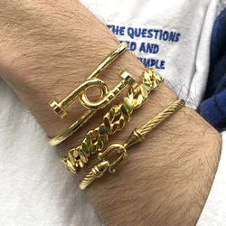 3pcs/Set Cable Wire Bracelets & Bangles For Men Stainless Steel Geometry Pulseiras Men Open Adjustable Bracelets Couple
