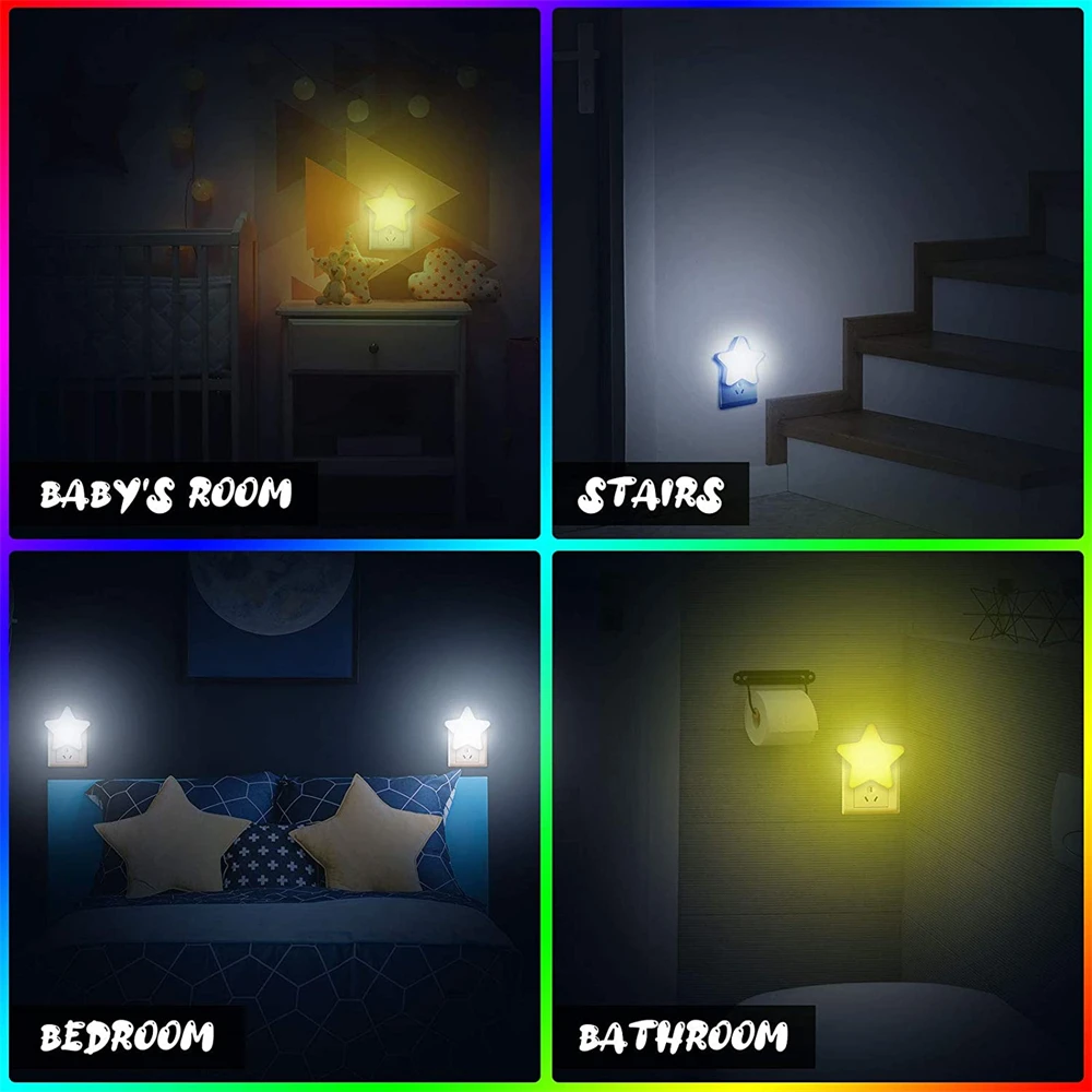 Mini lámpara de noche con Sensor de Control, luz LED de Luna y Estrella, enchufe europeo/estadounidense, para mesita de noche, dormitorio de bebé, habitación de niños, decoración para dormir