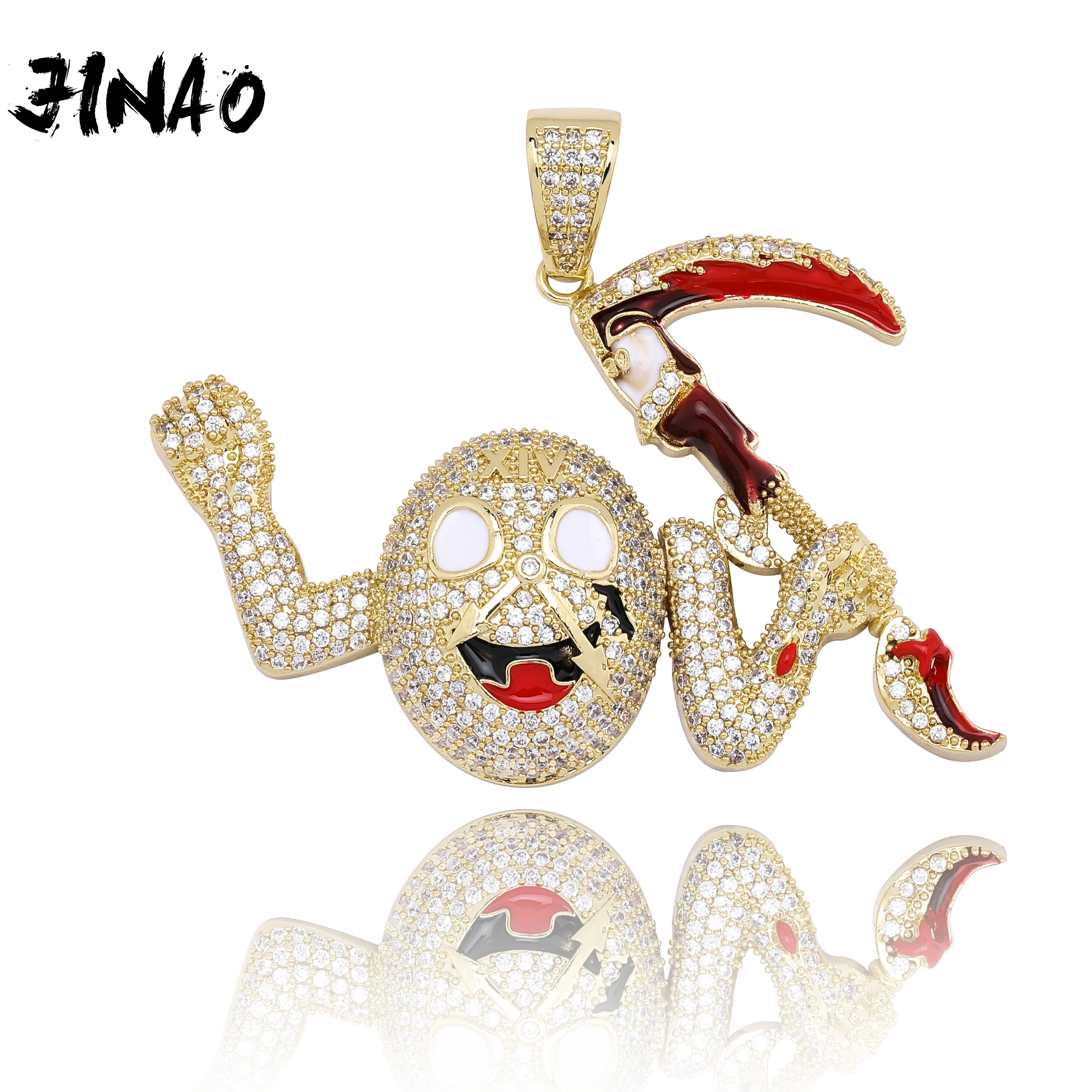 

JINAO Cubic Zircon Iced Clocks Gold Fashion Little devil Pendant Necklace Hip Hop Jewelry Statement Necklaces For Man Women Gift