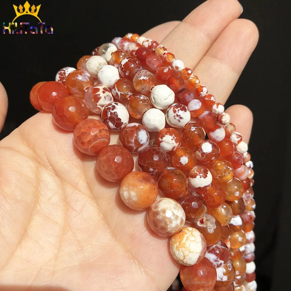 Natural Faceted Fire Agates Stone Beads 4 6 8 10 12mm Loose Spacer Beads For Jewelry DIY Making Bracelet Charms Accessories 15\'\'