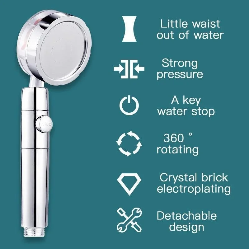 Vehhe Nieuwe Stijl Turbine Spiraal Outlet Water Turbocharged Douchekop 360 Roterende Hoge Druk Handheld Douchekop