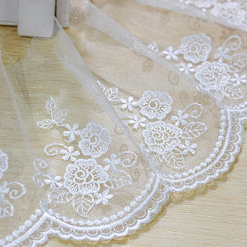 

Mesh Lace Trim 5 Yard Ivory Gauze Tulle Rayon Embroidery Ribbon Edge Clothes Dress Sewing Fabric 9.5cm 3.7" Wide M4F372