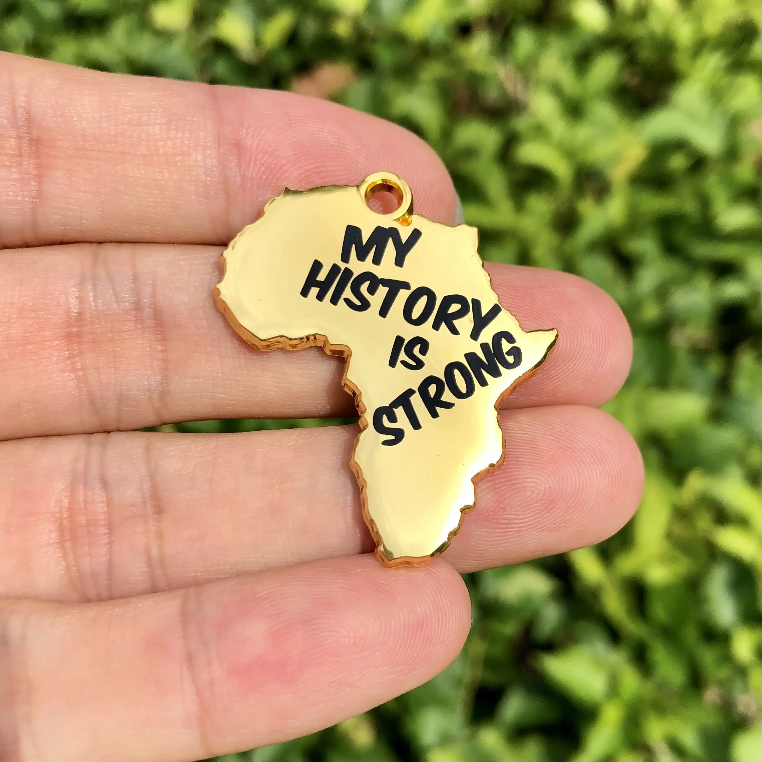 5Pcs Gold Plated Africa Map Charms Imprint words My History is Strong for Jewlery making