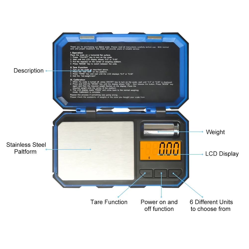 Mini Precision Digital Scales for Gold Sterling Silver Jewelry Gram Scale Balance Weight Tare Function for Food Medicine Coffee