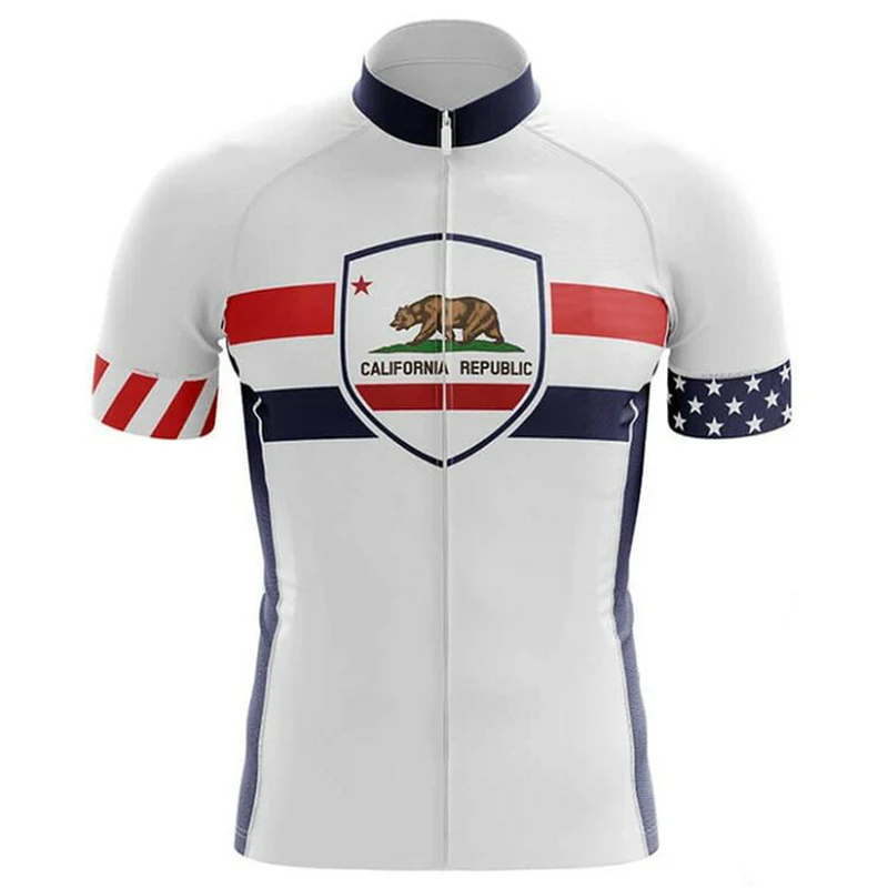 California Republic Cycling Jersey White Black Summer Short Sleeve Cycling Clothing Maxhonor Full-zipper Mountain Bike Clothing