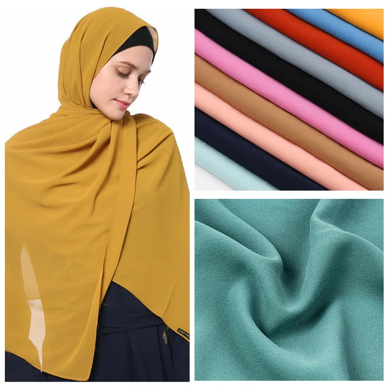 2023 New Elegant Modest Women Bubble Chiffon Solid Oversizes Muslim Head Scarf Ladies Shawl and Wrap Female Foulard Hijab Stoles