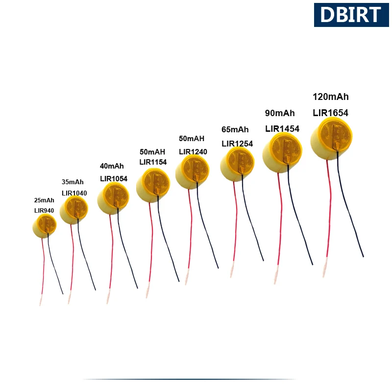 2 Wires LIR940 LIR1040 LIR1054 LIR1154 LIR1240 LIR1254 LIR1454 LIR1654 Rechargeable Button Battery For TWS Bluetooth Headset