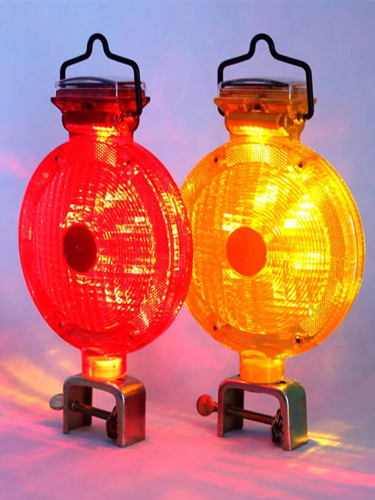 Solar Powered Light Control Flashing LED Warning Light Railway Traffic Red/Yellow Signal Light Safety Roadblock Strobe Light