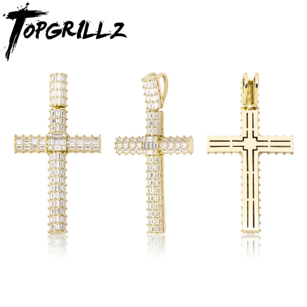 TOPGRILLZ New Hip Hop Cross Pendant Necklace Iced Out Micro Pave Cubic Zirconia Pendant Men's Fashion Charm Jewelry Gift