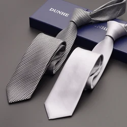 Corbatas de boda de alta calidad para hombres, corbata delgada de 6cm, diseñadores de marca, corbata de cuello de plata gris y azul con regalo, 2024