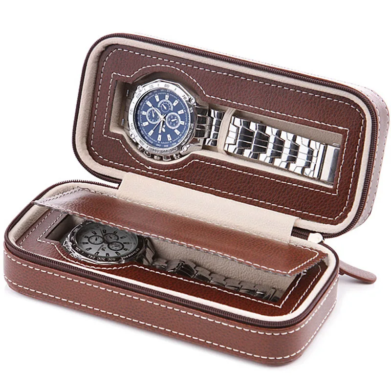 Top Quality 2/4 Grids Leather Watch Box Luxury Zipper style for travelling storage Jewelry Watch Collector Cases Organizer Box