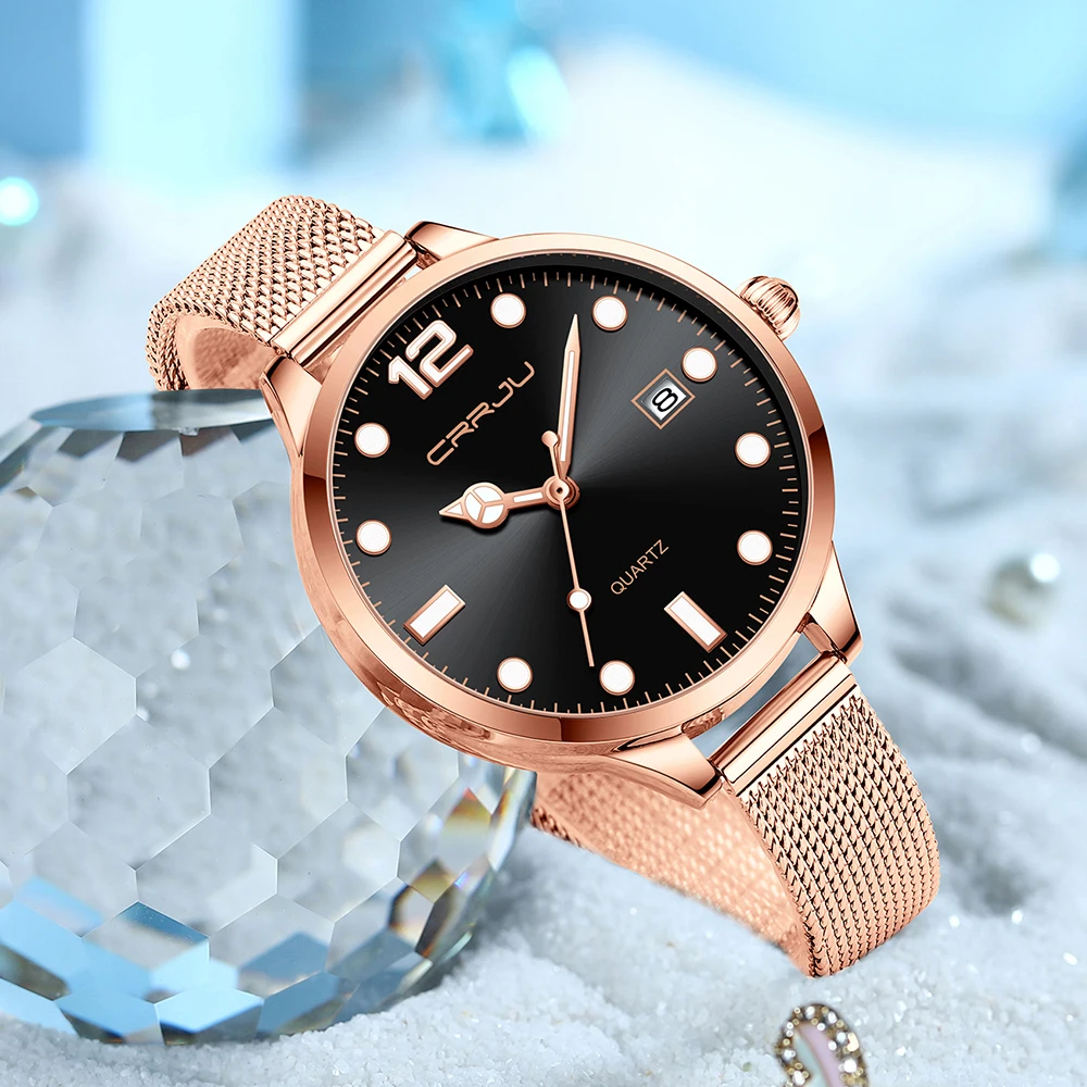 CRRJU 2025 Classic Women Quartz Watch Waterproof Stainless Steel Watchstrap Fashion Women Watch Gift Date Clock view 5