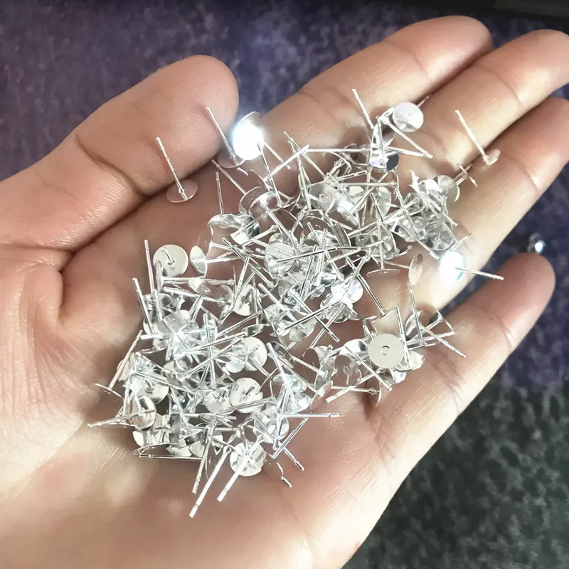 50 قطعة هيبوالرجينيك القرط المشاركات 925 الفضة مطلي النحاس وأقراط 4 5 6 مللي متر لوحة مسطحة فارغة النتائج فراشة القرط مرة أخرى #2