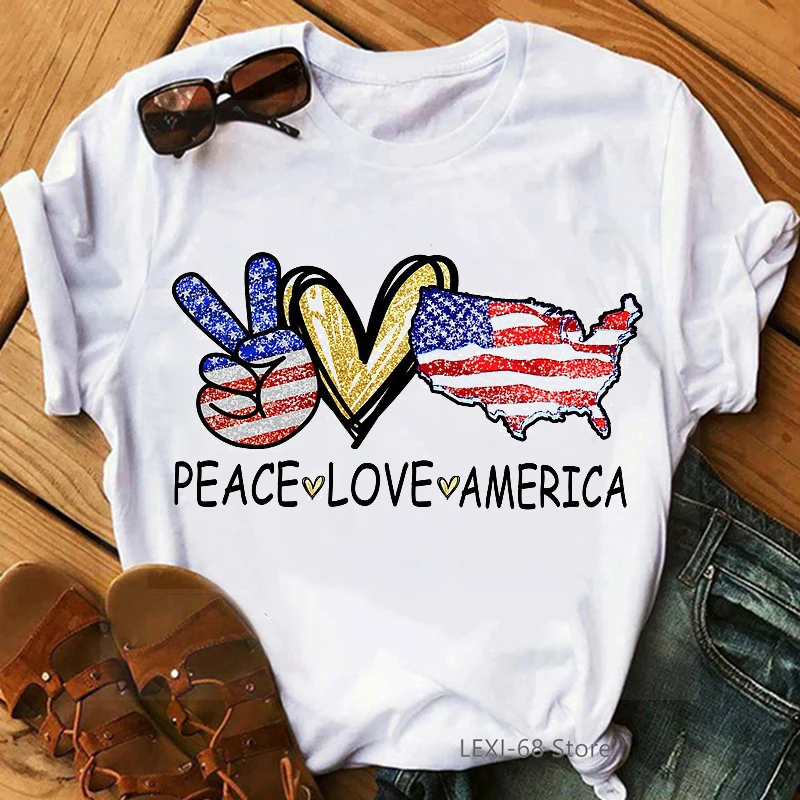 

2024 Hot Sale Peace Love America/Teach/Tees Letter Print T Shirt Women Graphic Tshirt Camisetas Mujer Haut Femme T-Shirt