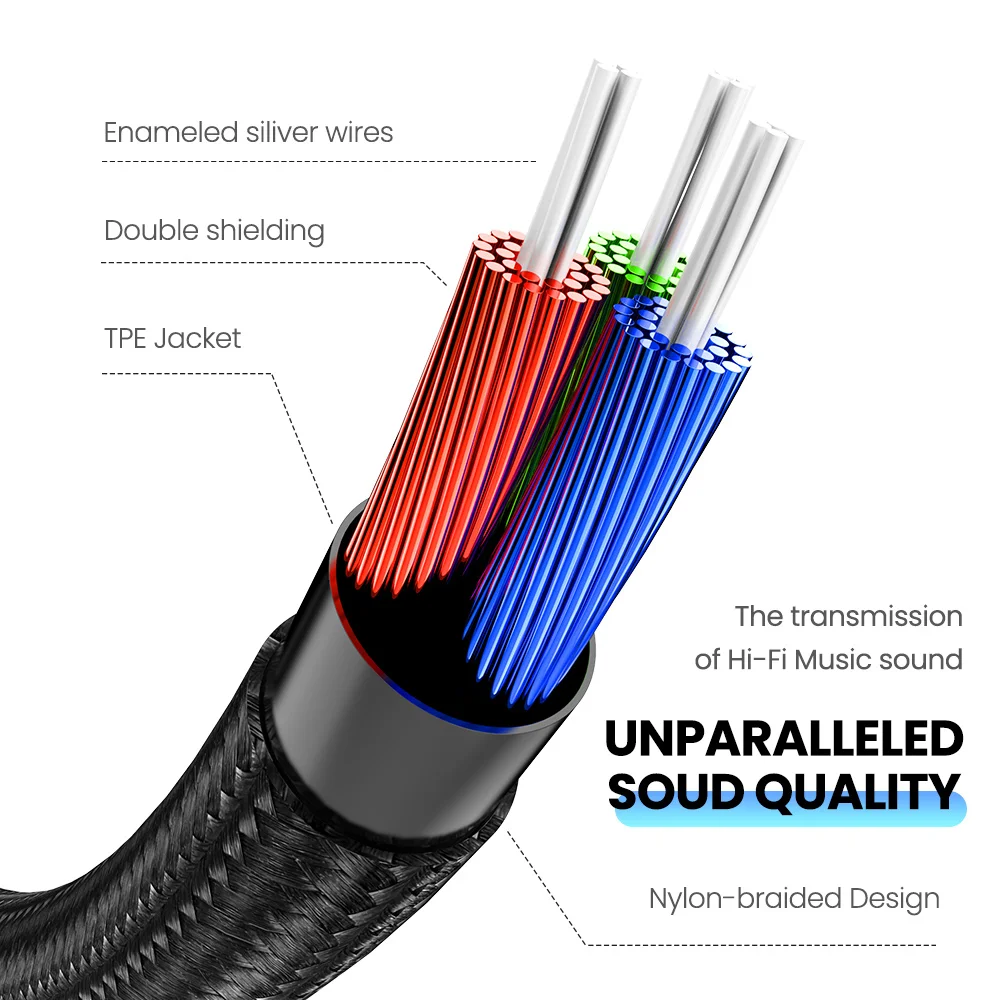 Elough 아이폰 헤드폰 스피커용 오디오 연장 케이블 잭, 수-암 3.5mm, 수-수 오디오 Aux 케이블, 3.5mm