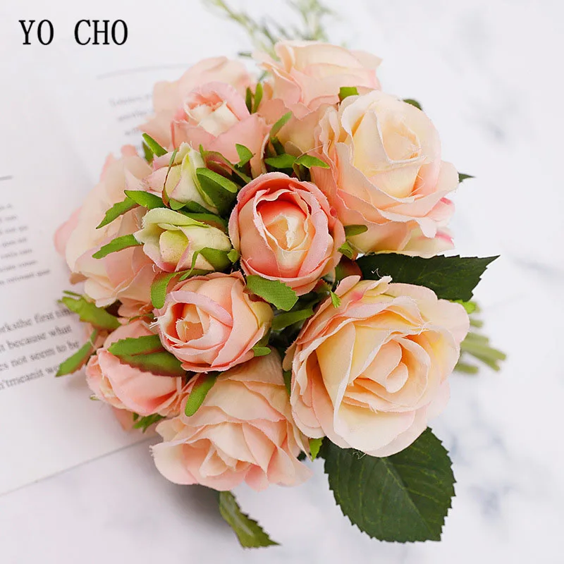 1 Bouquet Artificial Rose Bouquet Decorative Silk Flowers Bride Bouquets for Wedding Home Party Flowerpot Desk Decor Fake Roses