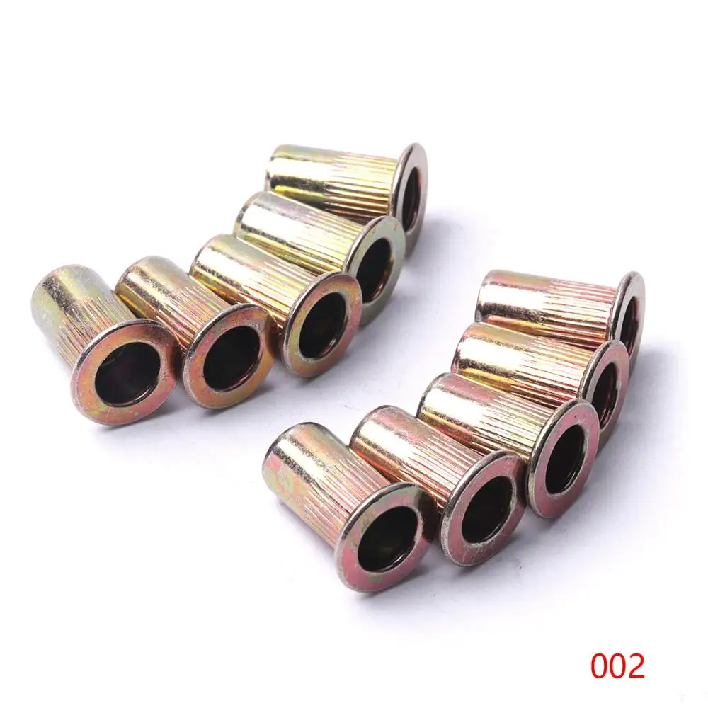 10 PCS Rivet Nuts Zinc Plated Carbon Steel Knurled Nuts M4 M5 M6 M8 M10 Flat Head Threaded Rivets for Hardware Fasteners Tools