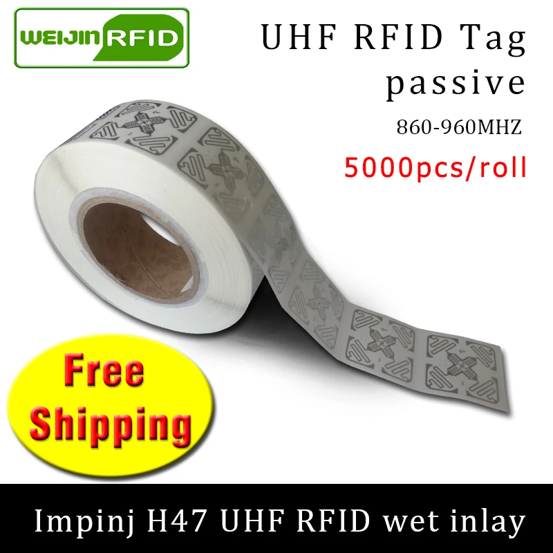 

UHF RFID tag sticker Impinj H47 wet inlay EPC6C 915mhz868mhz860-960MHZ 5000pcs free shipping adhesive passive RFID label