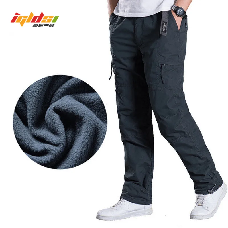 

Men's Fleece Cargo Pants Winter Thick Warm Pants Full Length Multi Pocket Casual Military Baggy Tactical Trousers Plus size 3XL