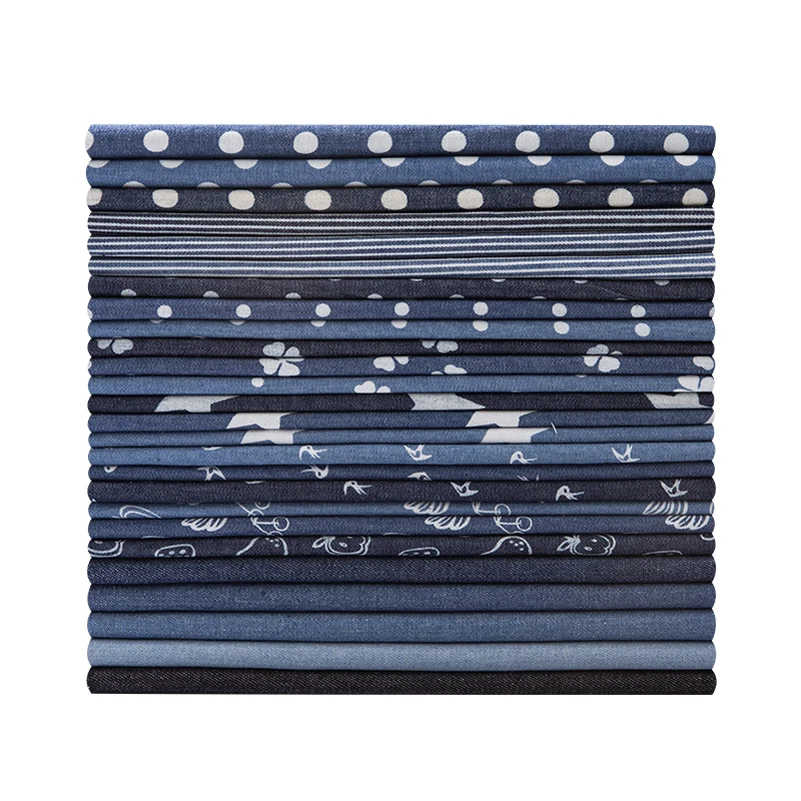 Summer Thin Butterfly Stripes Stars Cotton Printed Denim Fabric for Quilting Clothes Skirt DIY Handmade per half Meter