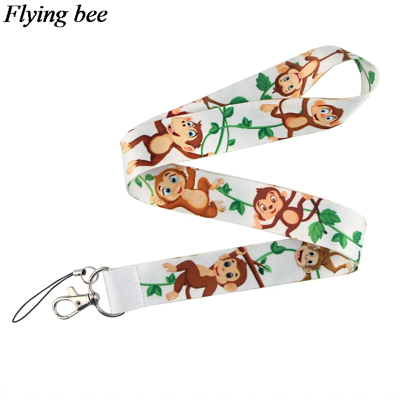 Flyingbee Animal mono cordón teléfono llaveros con cuerda teléfono cordón para llaves Tarjeta de Identificación cordones de dibujos animados para hombres mujeres X0806