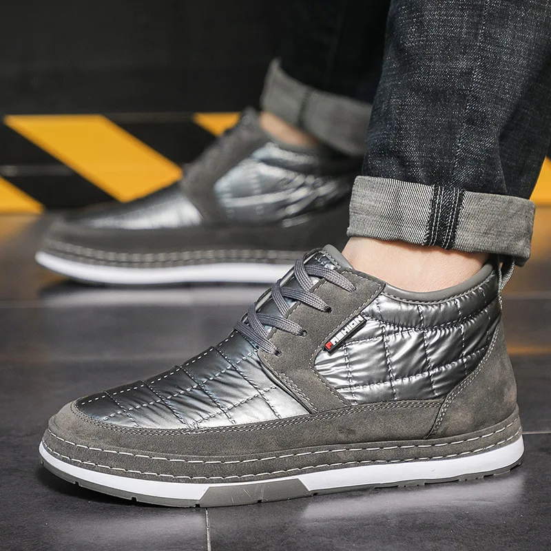 

Зима 2021, новые модные короткие зимние ботинки, мужская плюшевая теплая хлопковая обувь, мужские повседневные брендовые ботинки на платформе с низким вырезом и круглым носком