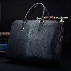 Ourui-maletín de piel de pez perlado para hombre, bolso de mano de piel de pescado auténtico negro, novedad de verano