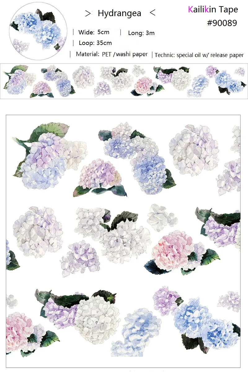 Hydrangea washi tape for DIY decoration flower PET washi tape for scrapbooking Kailikin Tape