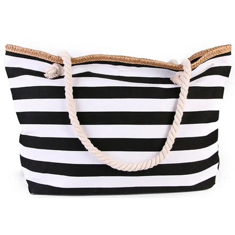 New Beach Tote Bag Fashion Women Canvas Summer Large Capacity Striped Shoulder Bag Tote Handbag Shopping Shoulder Bags