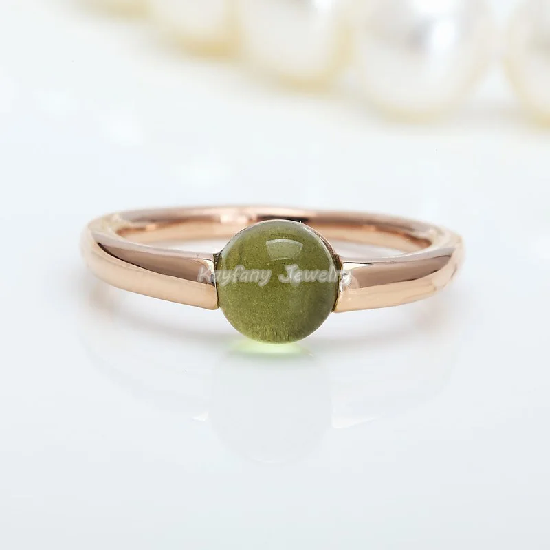 gold-plated round Peridot Olive green candy ring crystal jewelry anniversary gift for girlfriend Wedding Ring