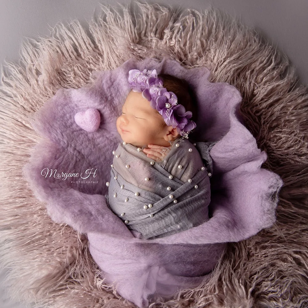 Don&Judy Handcraft 100% Wool Felted Round Blanket Baby Photo Shoot Set Basket Stuffer Newborn Little Infant Photography Prop