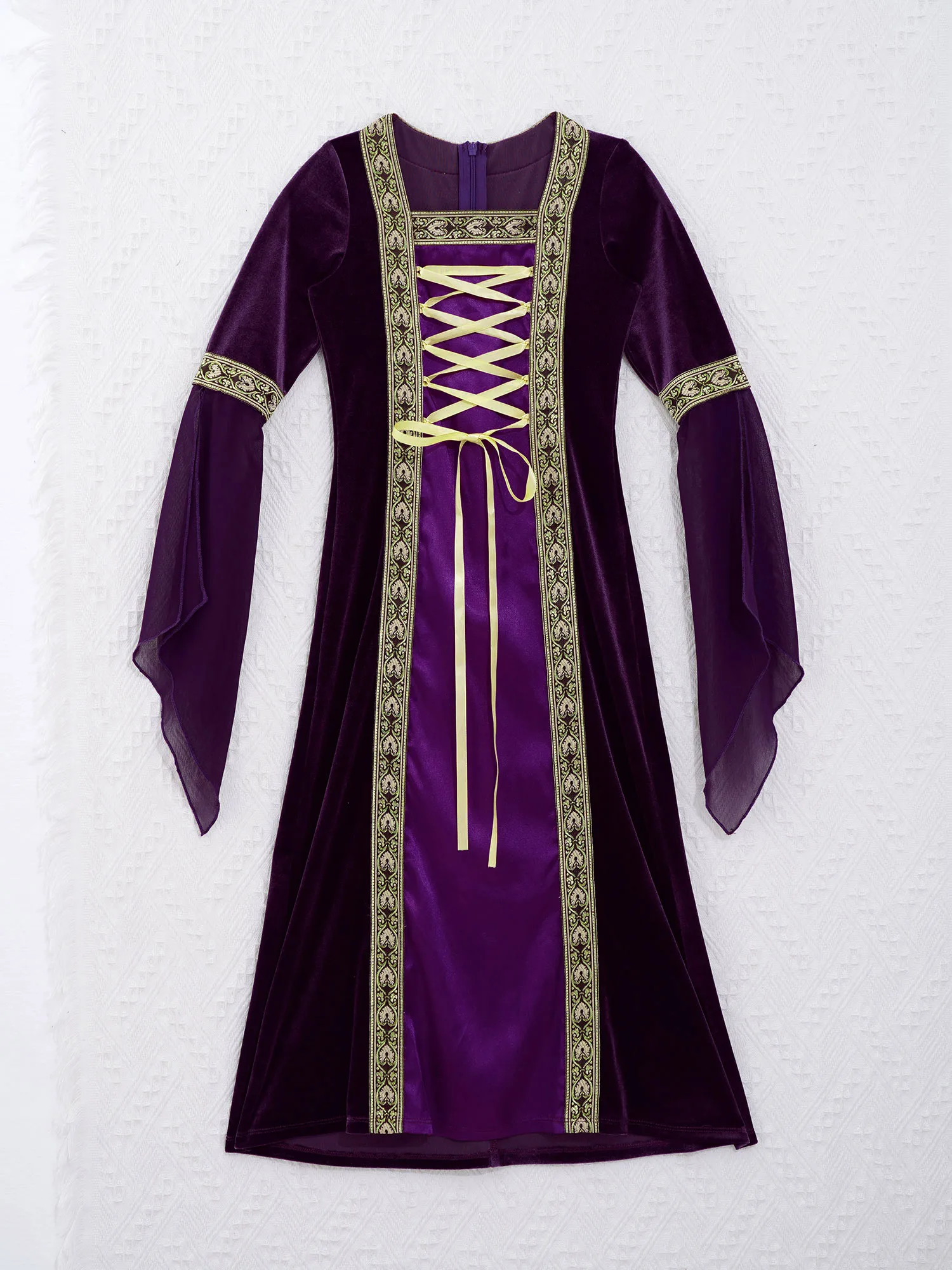 Vestido de fiesta Vintage para niñas, traje largo de terciopelo con cordones delanteros, estilo Medieval, para noche